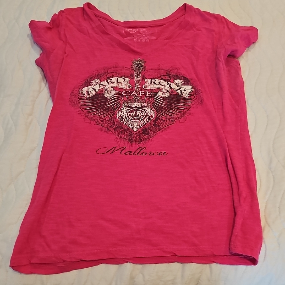 Hard Rock Cafe Mallorca Pink Short Sleeve Tee with Graphic Design